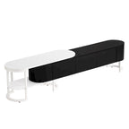 67,7 à 76,4Support TV extensible pour téléviseurs jusqu'à 75 pouces, meuble TV console média avec 3 tiroirs, pieds métalliques réglables