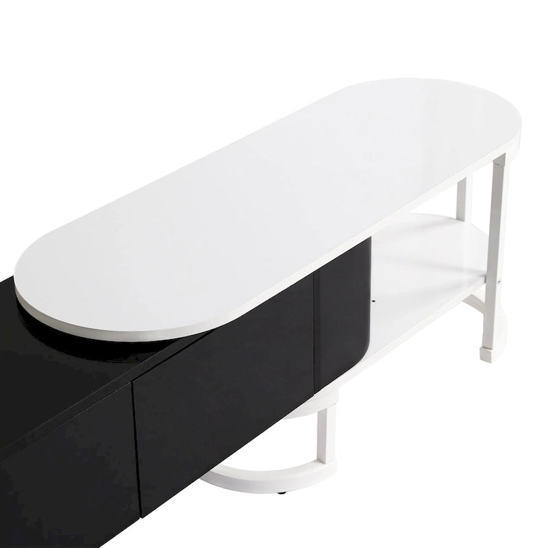 67,7 à 76,4Support TV extensible pour téléviseurs jusqu'à 75 pouces, meuble TV console média avec 3 tiroirs, pieds métalliques réglables