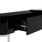 67,7 à 76,4Support TV extensible pour téléviseurs jusqu'à 75 pouces, meuble TV console média avec 3 tiroirs, pieds métalliques réglables