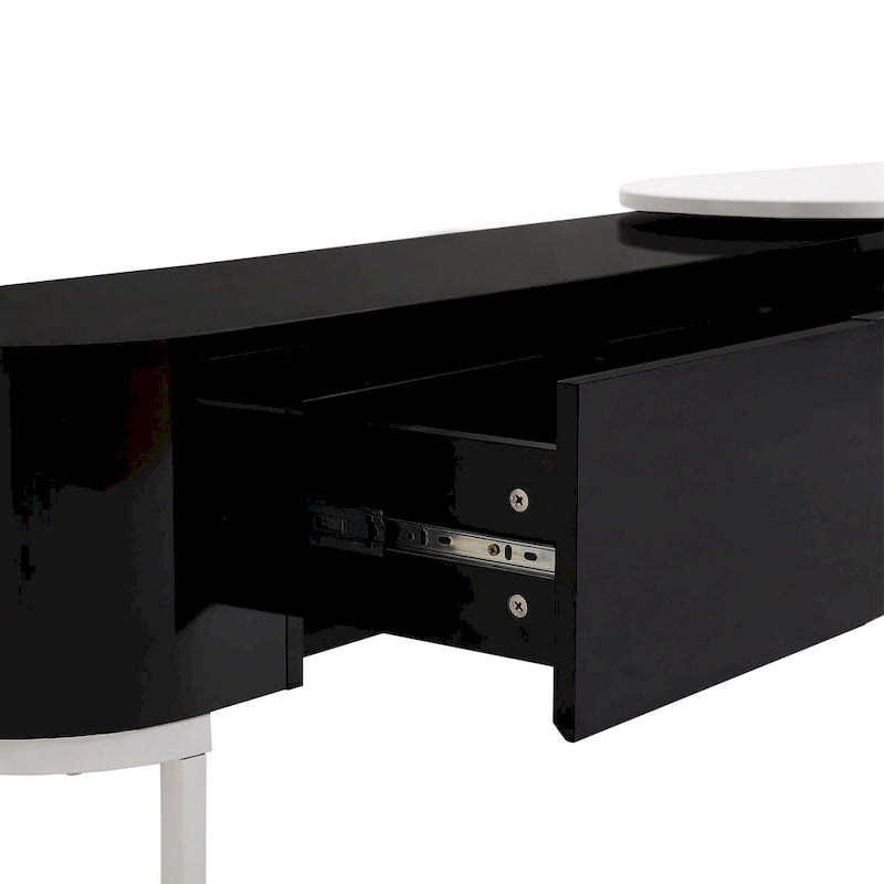 67,7 à 76,4Support TV extensible pour téléviseurs jusqu'à 75 pouces, meuble TV console média avec 3 tiroirs, pieds métalliques réglables