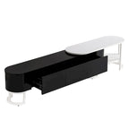 67,7 à 76,4Support TV extensible pour téléviseurs jusqu'à 75 pouces, meuble TV console média avec 3 tiroirs, pieds métalliques réglables
