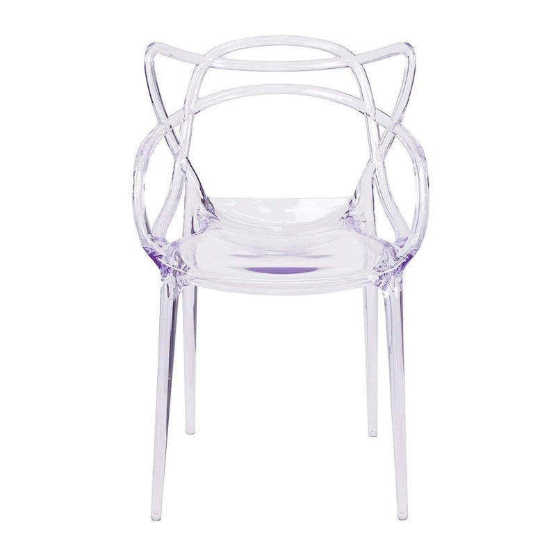 Chaise de salle à manger avec accoudoirs en acrylique transparent à dossier ouvert