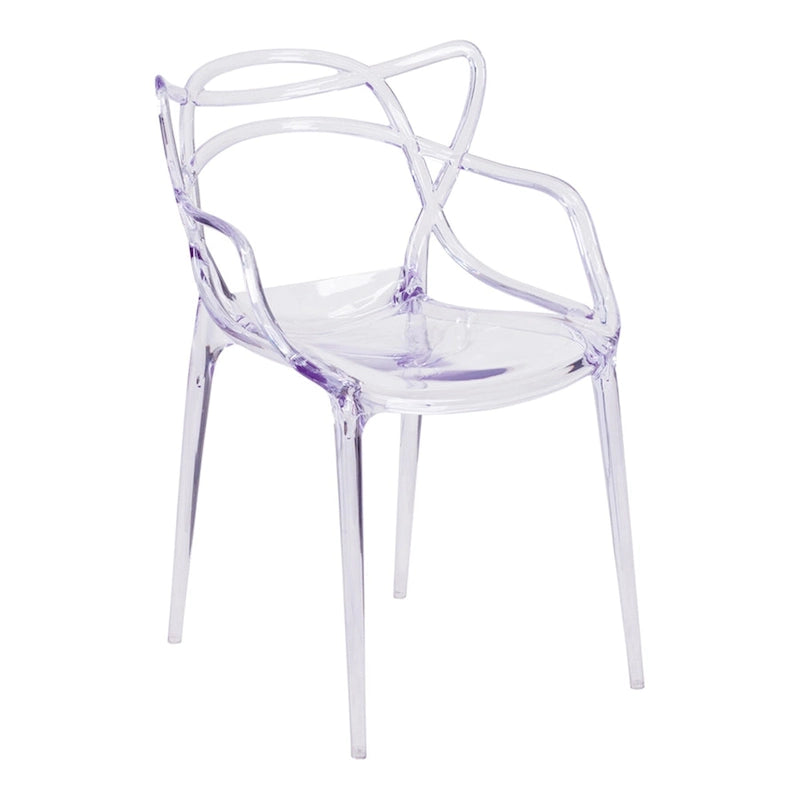 Chaise de salle à manger avec accoudoirs en acrylique transparent à dossier ouvert