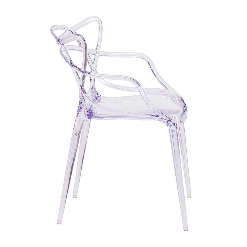 Chaise de salle à manger avec accoudoirs en acrylique transparent à dossier ouvert