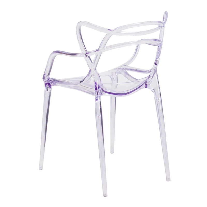 Chaise de salle à manger avec accoudoirs en acrylique transparent à dossier ouvert