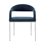 HomeRoots Lot de deux chaises de salle à manger avec accoudoirs, dossier ouvert, en polyester capitonné, bleu et argent
