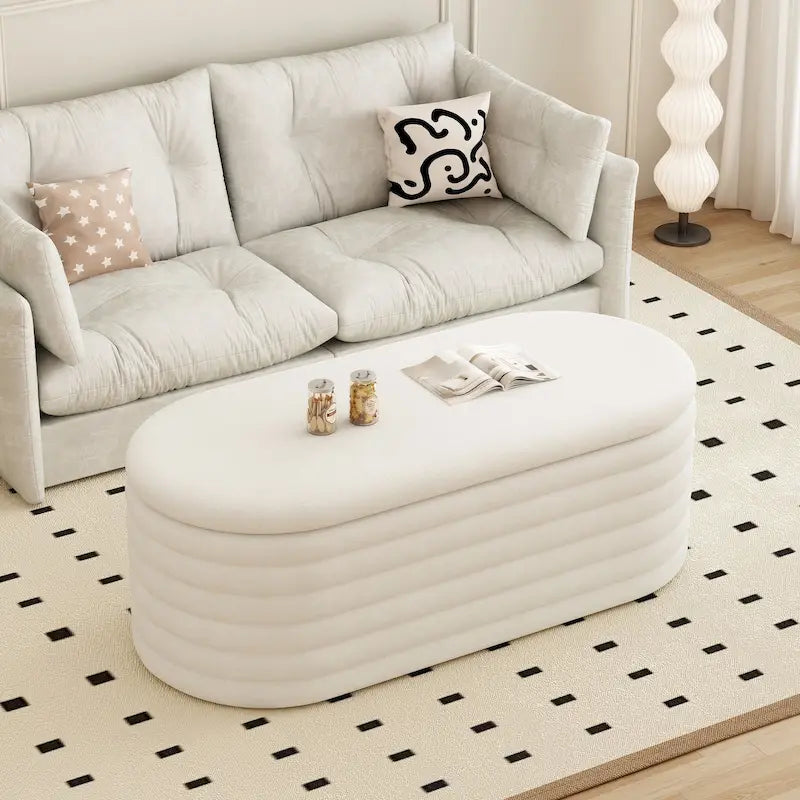 Banc coffre en chenille avec charnière de sécurité, tabouret de bout de lit rembourré en tissu