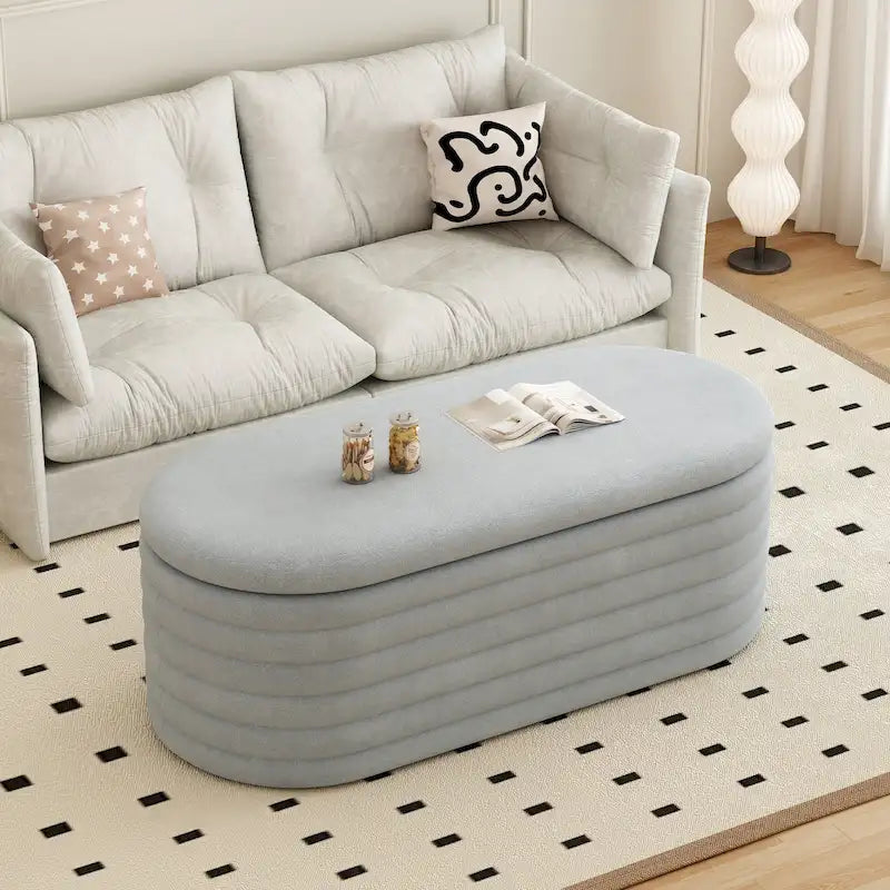 Banc coffre en chenille avec charnière de sécurité, tabouret de bout de lit rembourré en tissu