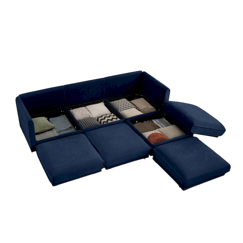 Canapé sectionnel modulaire en forme de L rembourré en chenille 109 po avec siège de rangement, combinaison DIY