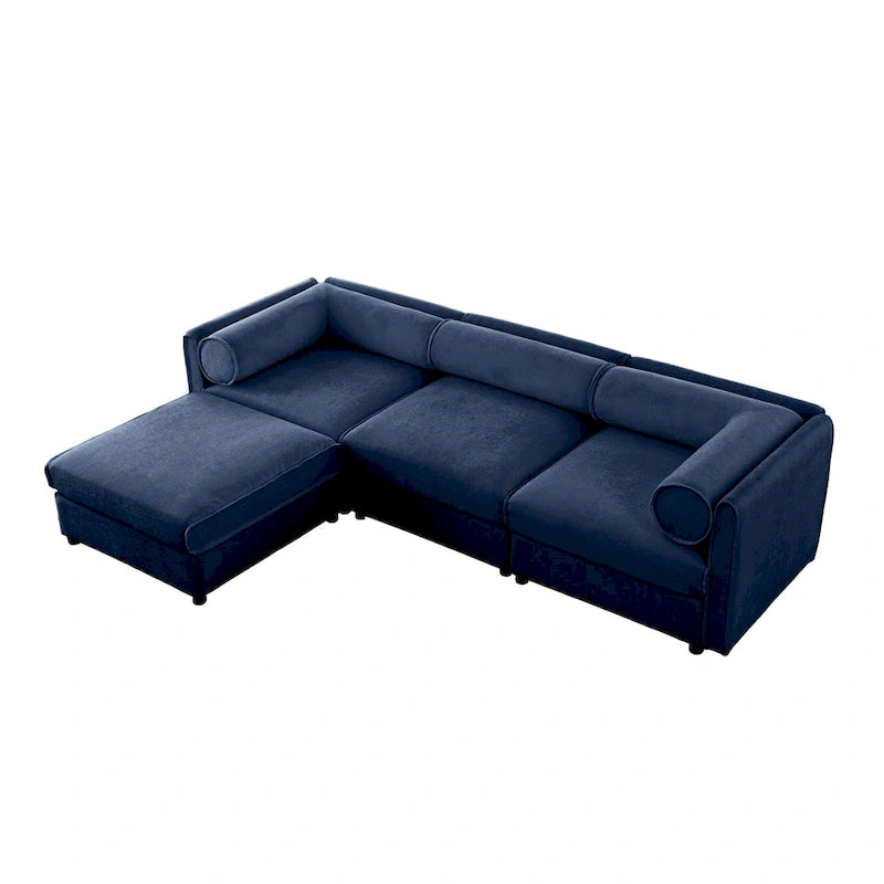 Canapé sectionnel modulaire en forme de L rembourré en chenille 109 po avec siège de rangement, combinaison DIY