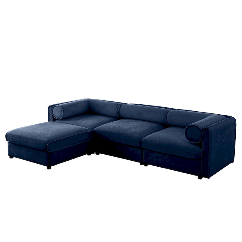 Canapé sectionnel modulaire en forme de L rembourré en chenille 109 po avec siège de rangement, combinaison DIY