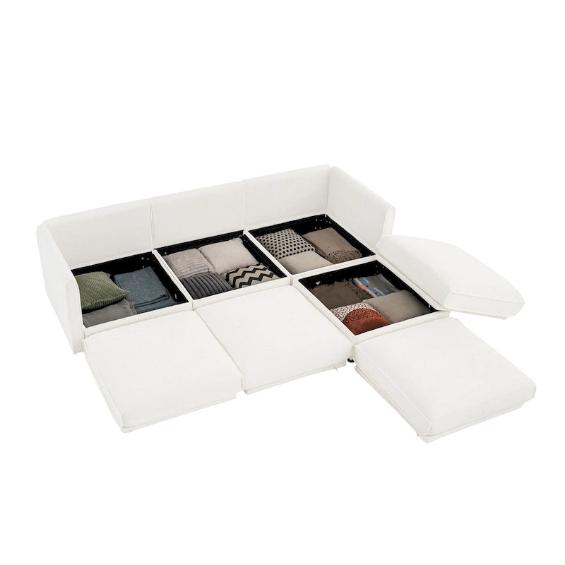 Canapé sectionnel modulaire en forme de L rembourré en chenille 109 po avec siège de rangement, combinaison DIY