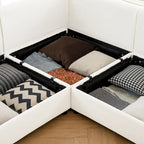 Canapé sectionnel modulaire en forme de L rembourré en chenille 109 po avec siège de rangement, combinaison DIY