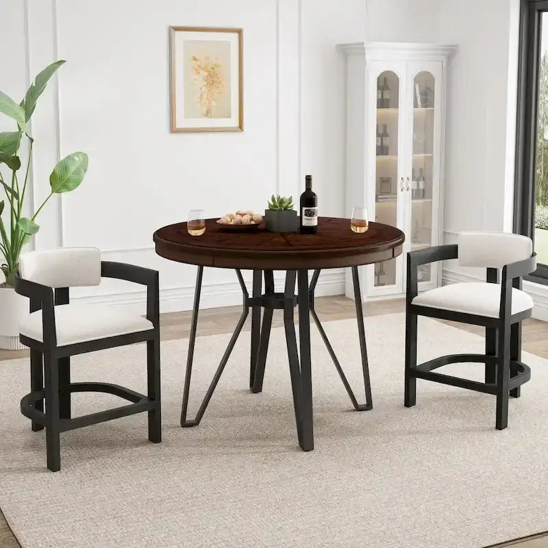 Ensemble de bar 3 pièces à hauteur de comptoir Netia avec chaises rembourrées en boucle et base de table en métal par Christopher Knight Home