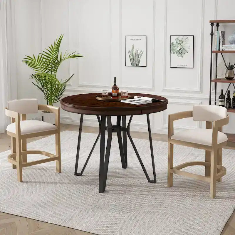 Ensemble de bar 3 pièces à hauteur de comptoir Netia avec chaises rembourrées en boucle et base de table en métal par Christopher Knight Home