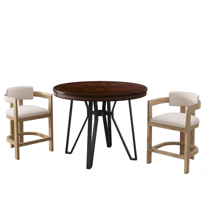 Ensemble de bar 3 pièces à hauteur de comptoir Netia avec chaises rembourrées en boucle et base de table en métal par Christopher Knight Home