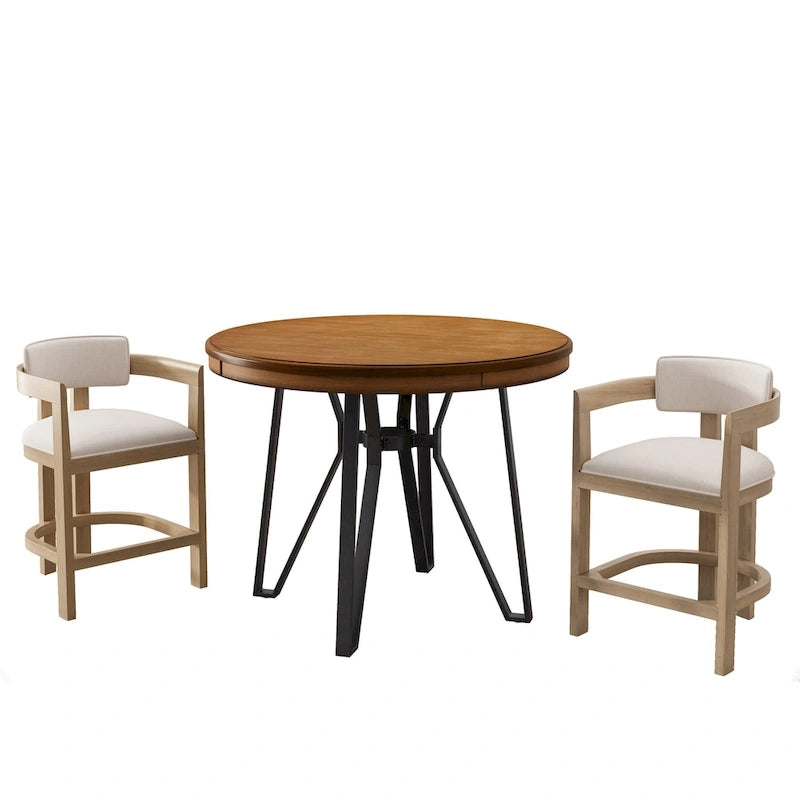 Ensemble de bar 3 pièces à hauteur de comptoir Netia avec chaises rembourrées en boucle et base de table en métal par Christopher Knight Home