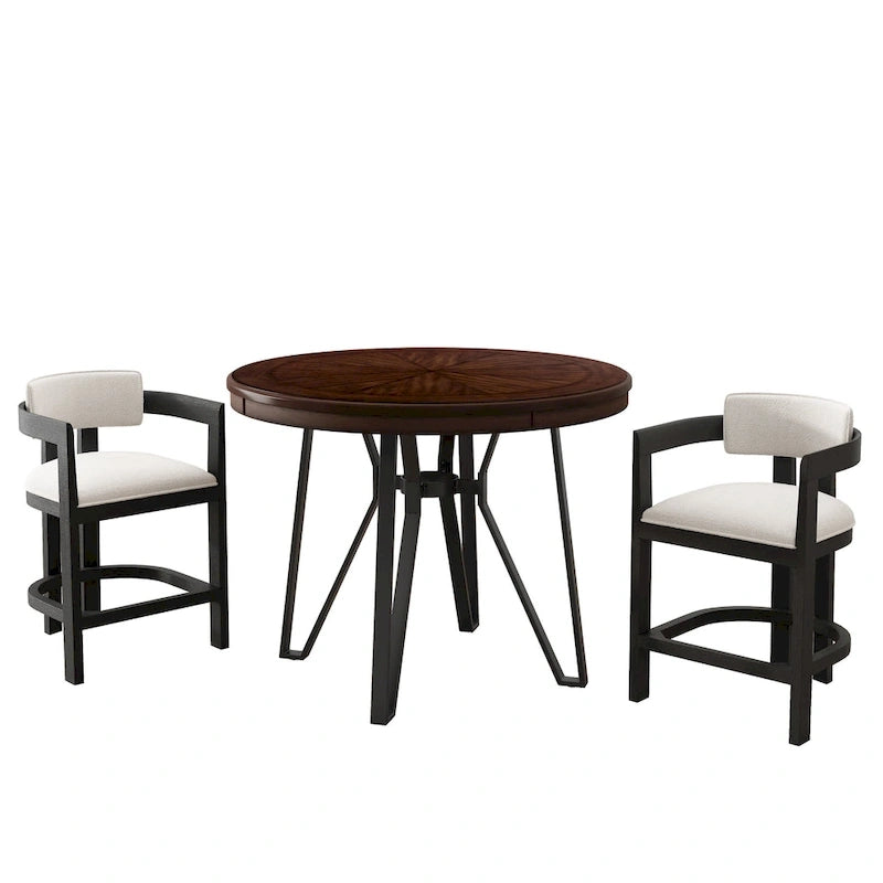 Ensemble de bar 3 pièces à hauteur de comptoir Netia avec chaises rembourrées en boucle et base de table en métal par Christopher Knight Home