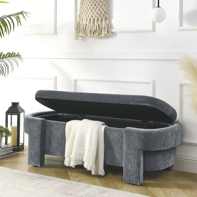 GDFStudio - Banc de rangement rembourré en chenille Evelyn avec pieds tournés pour espaces élégants