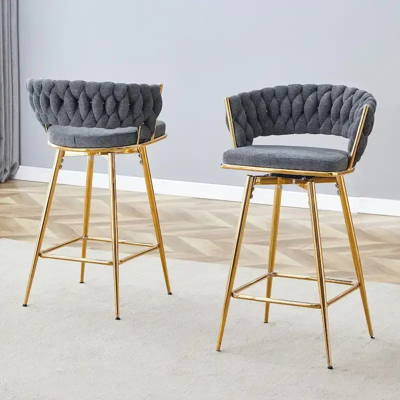 Un lot de 4 tabourets de bar rotatifs, équipés de coussins en lin respirant - Convient à la hauteur d'un îlot de cuisine.