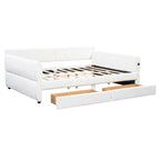 Lit de repos rembourré avec 2 tiroirs de rangement, cadre de canapé-lit queen size avec ports USB et support à lattes en bois