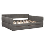 Lit de repos rembourré avec 2 tiroirs de rangement, cadre de canapé-lit queen size avec ports USB et support à lattes en bois
