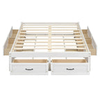 Lit plateforme pleine grandeur avec 6 tiroirs de rangement, blanc antique, design élégant pour l'organisation de la chambre à coucher