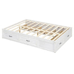 Lit plateforme pleine grandeur avec 6 tiroirs de rangement, blanc antique, design élégant pour l'organisation de la chambre à coucher