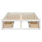 Lit plateforme pleine grandeur avec 6 tiroirs de rangement, blanc antique, design élégant pour l'organisation de la chambre à coucher