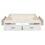 Lit plateforme pleine grandeur avec 6 tiroirs de rangement, blanc antique, design élégant pour l'organisation de la chambre à coucher