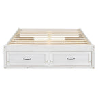 Lit plateforme pleine grandeur avec 6 tiroirs de rangement, blanc antique, design élégant pour l'organisation de la chambre à coucher
