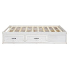 Lit plateforme pleine grandeur avec 6 tiroirs de rangement, blanc antique, design élégant pour l'organisation de la chambre à coucher