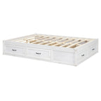 Lit plateforme pleine grandeur avec 6 tiroirs de rangement, blanc antique, design élégant pour l'organisation de la chambre à coucher