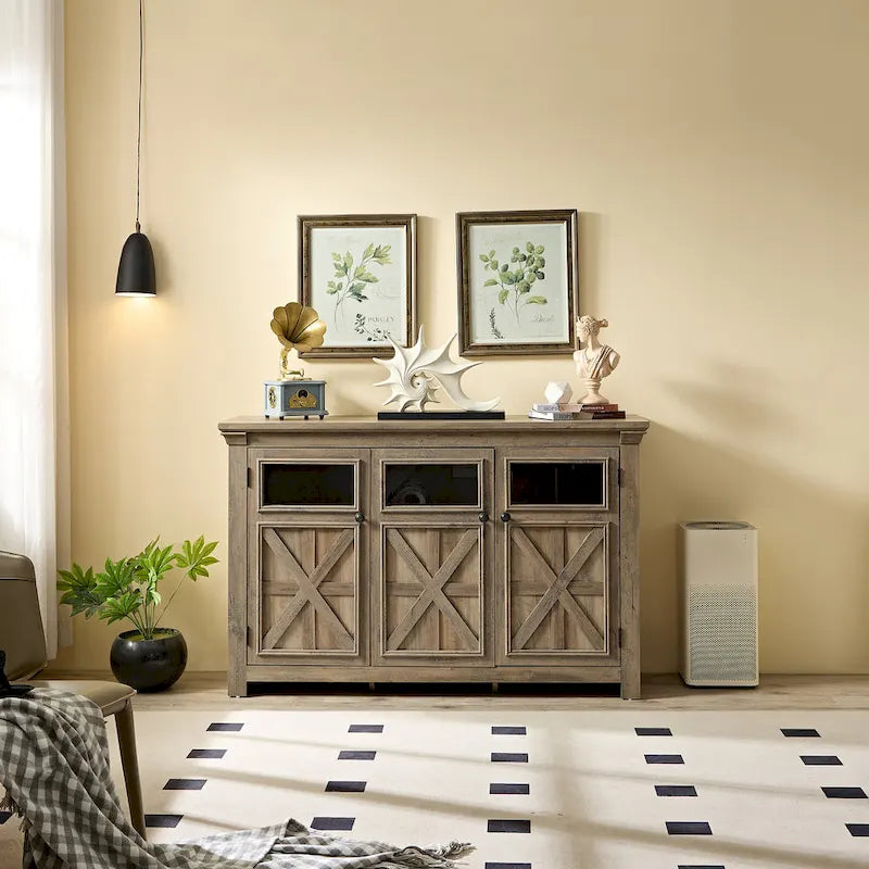 3 Doors Cabinet Large Buffet Sideboard Cabinet, Bar Wine Cabinet,Buffet Cabinet Table Coffee Bar Wine Bar Storage Space Cabinet