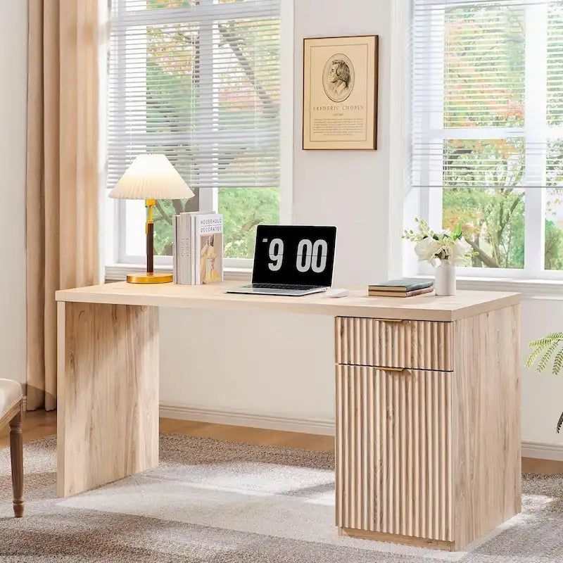 Bureau de direction moderne 60 pouces, bureau d'ordinateur en bois pour bureau à domicile, bureau cannelé