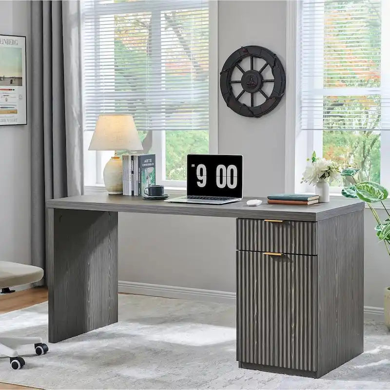Bureau de direction moderne 60 pouces, bureau d'ordinateur en bois pour bureau à domicile, bureau cannelé
