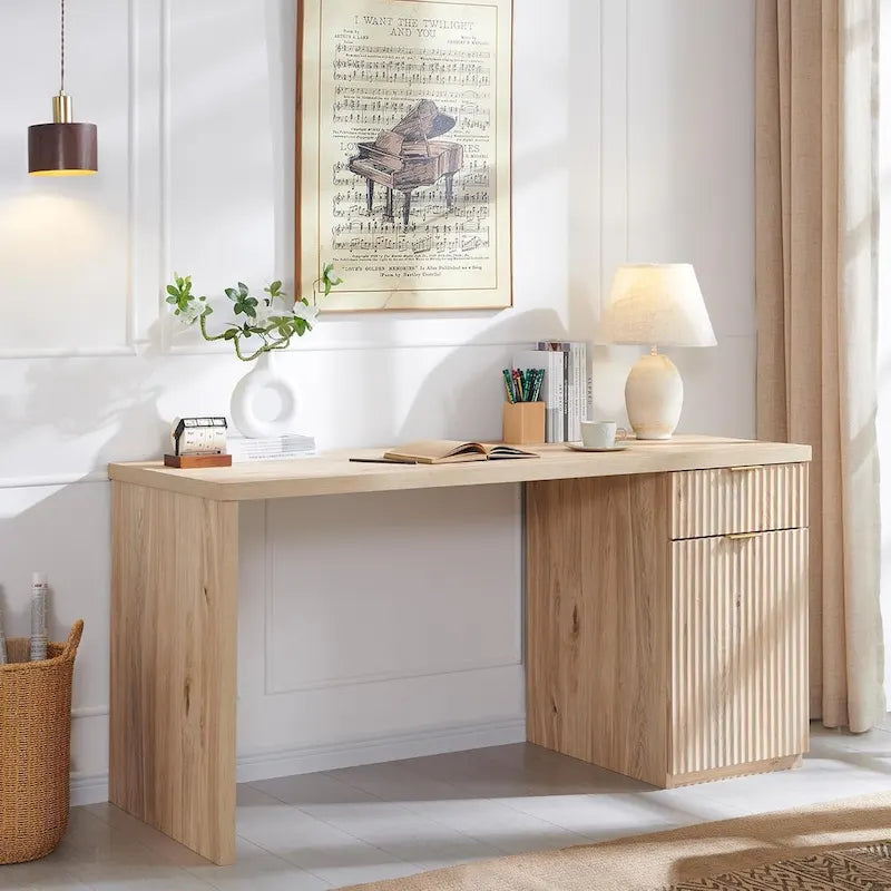 Bureau de direction moderne 60 pouces, bureau d'ordinateur en bois pour bureau à domicile, bureau cannelé