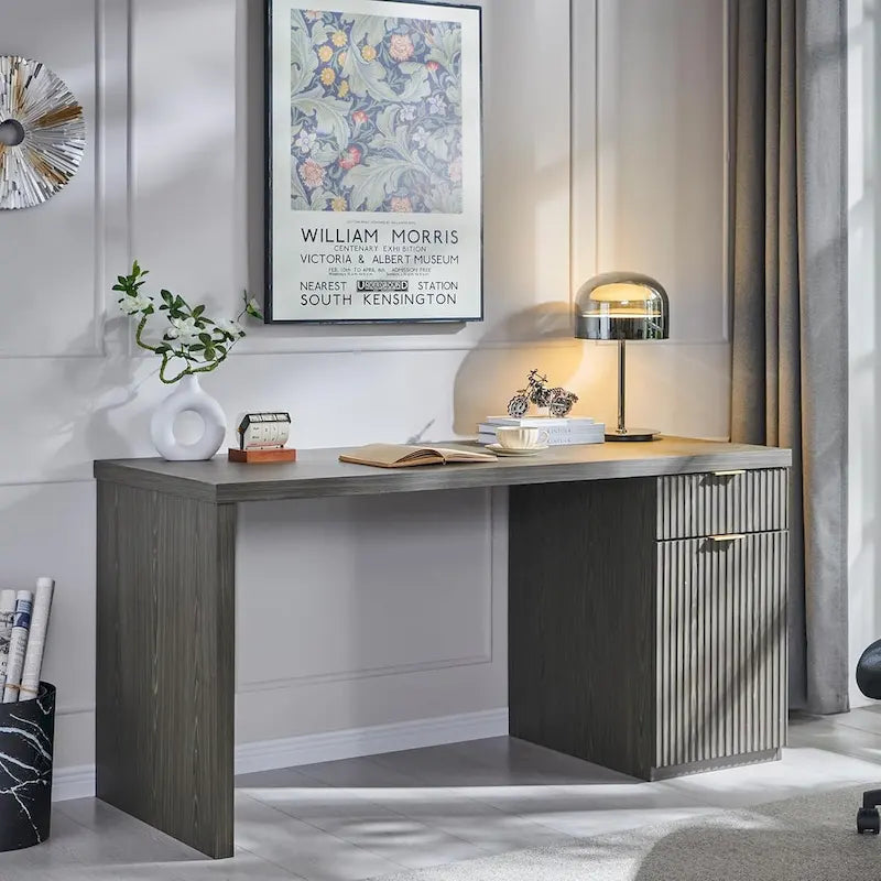 Bureau de direction moderne 60 pouces, bureau d'ordinateur en bois pour bureau à domicile, bureau cannelé