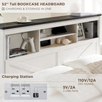 Lit en bois de taille double de style ferme avec tête de lit de rangement et tiroirs