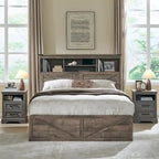 Lit en bois de taille double de style ferme avec tête de lit de rangement et tiroirs