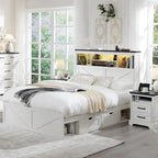 Lit en bois de taille double de style ferme avec tête de lit de rangement et tiroirs