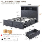 Lit en bois de taille double de style ferme avec tête de lit de rangement et tiroirs