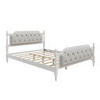 Lit plateforme Queen en bois avec tête de lit capitonnée et design artisanal