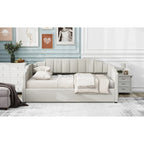 Lit de repos à cadre tapissé avec rangement relevable et garde-corps irrégulier, canapé-lit double pour chambre à coucher ou salon