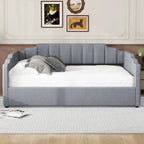 Lit de repos à cadre tapissé avec rangement relevable et garde-corps irrégulier, canapé-lit double pour chambre à coucher ou salon