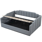 Lit de repos à cadre tapissé avec rangement relevable et garde-corps irrégulier, canapé-lit double pour chambre à coucher ou salon