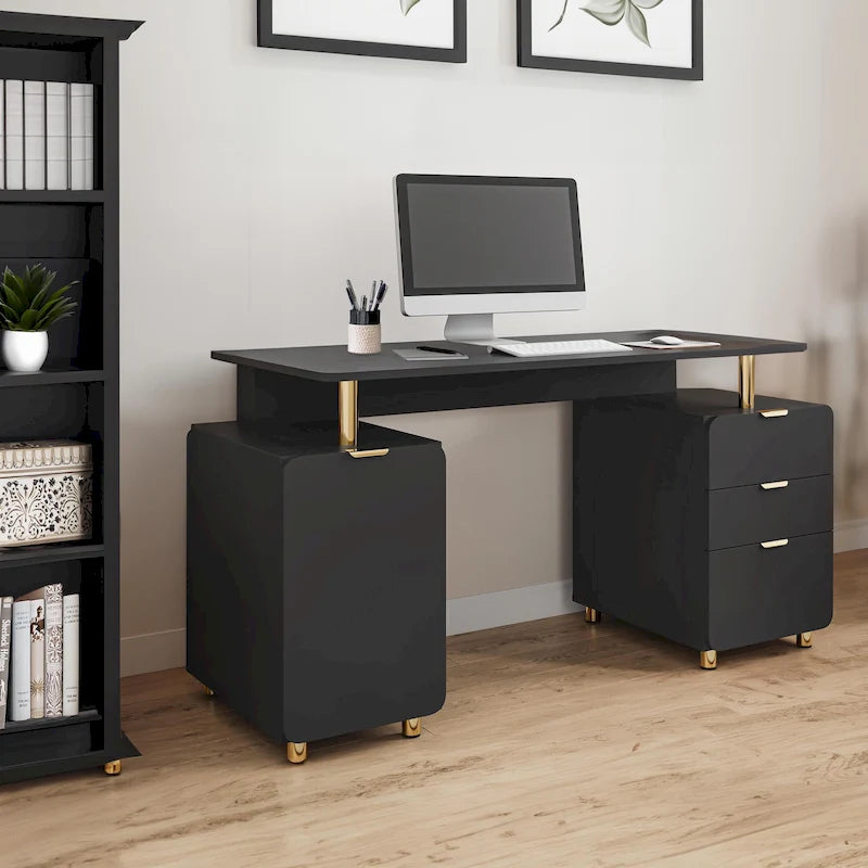 Bureau flottant de direction moderne avec 3 tiroirs et surface de travail élégante