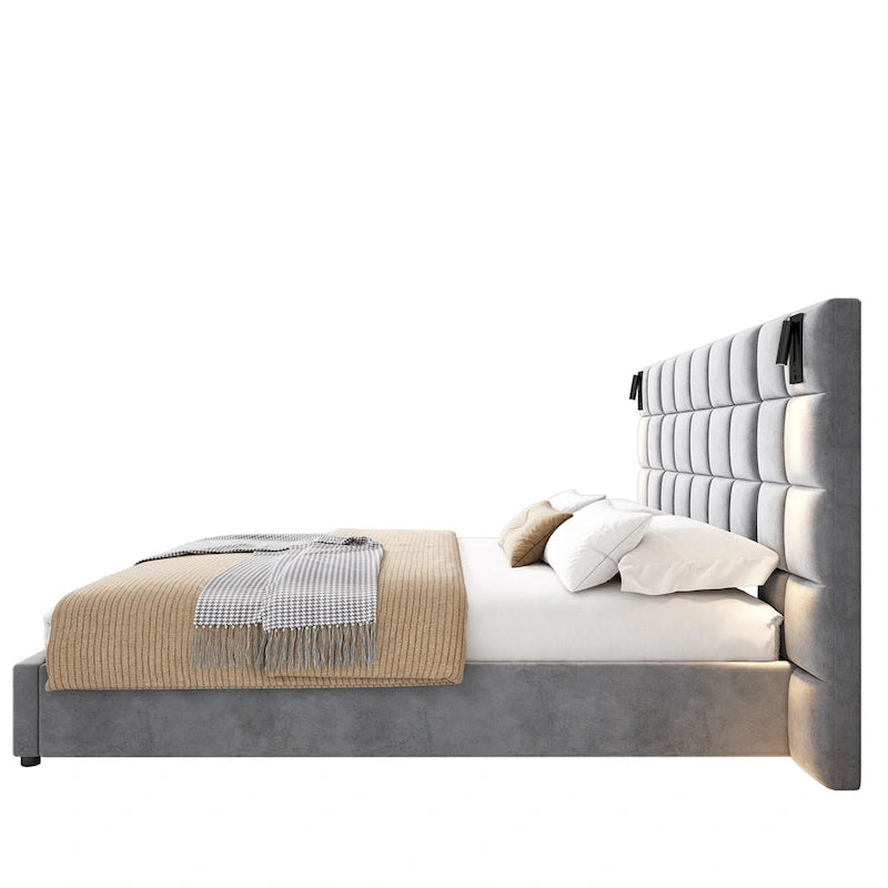 Cadre de lit rembourré moderne en velours avec liseuse