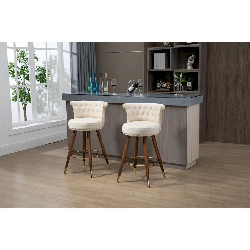 COOLMORE Tabourets de bar vintage rembourrés avec dossier et repose-pieds, hauteur fixe, rotation à 360° pour cuisine, salle à manger, bar à domicile