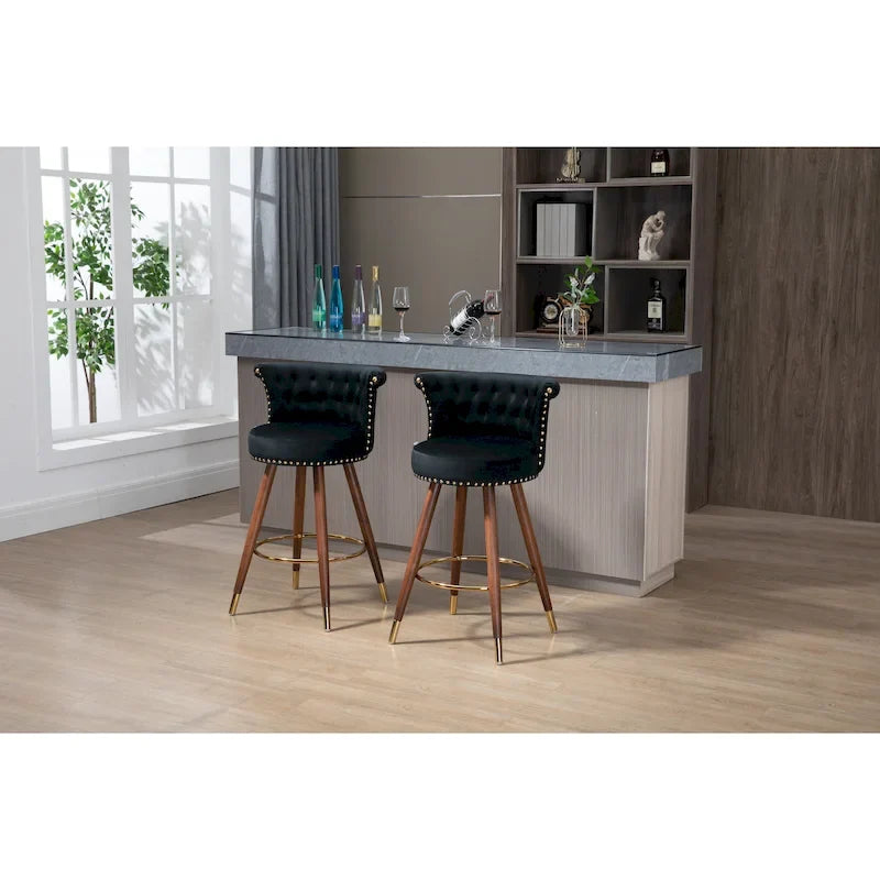 COOLMORE Tabourets de bar vintage rembourrés avec dossier et repose-pieds, hauteur fixe, rotation à 360° pour cuisine, salle à manger, bar à domicile